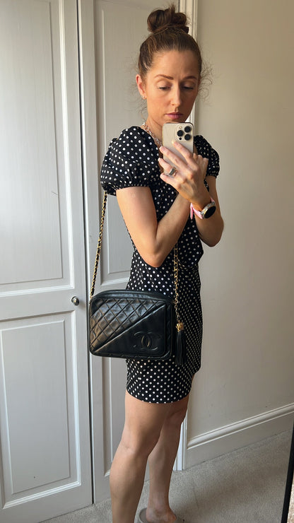 Chanel Vintage Black Lambskin Camera Bag with 24k Gold Hardware