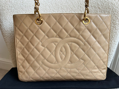 Chanel Beige Caviar Grand Shopper Tote gold hardware (GST)