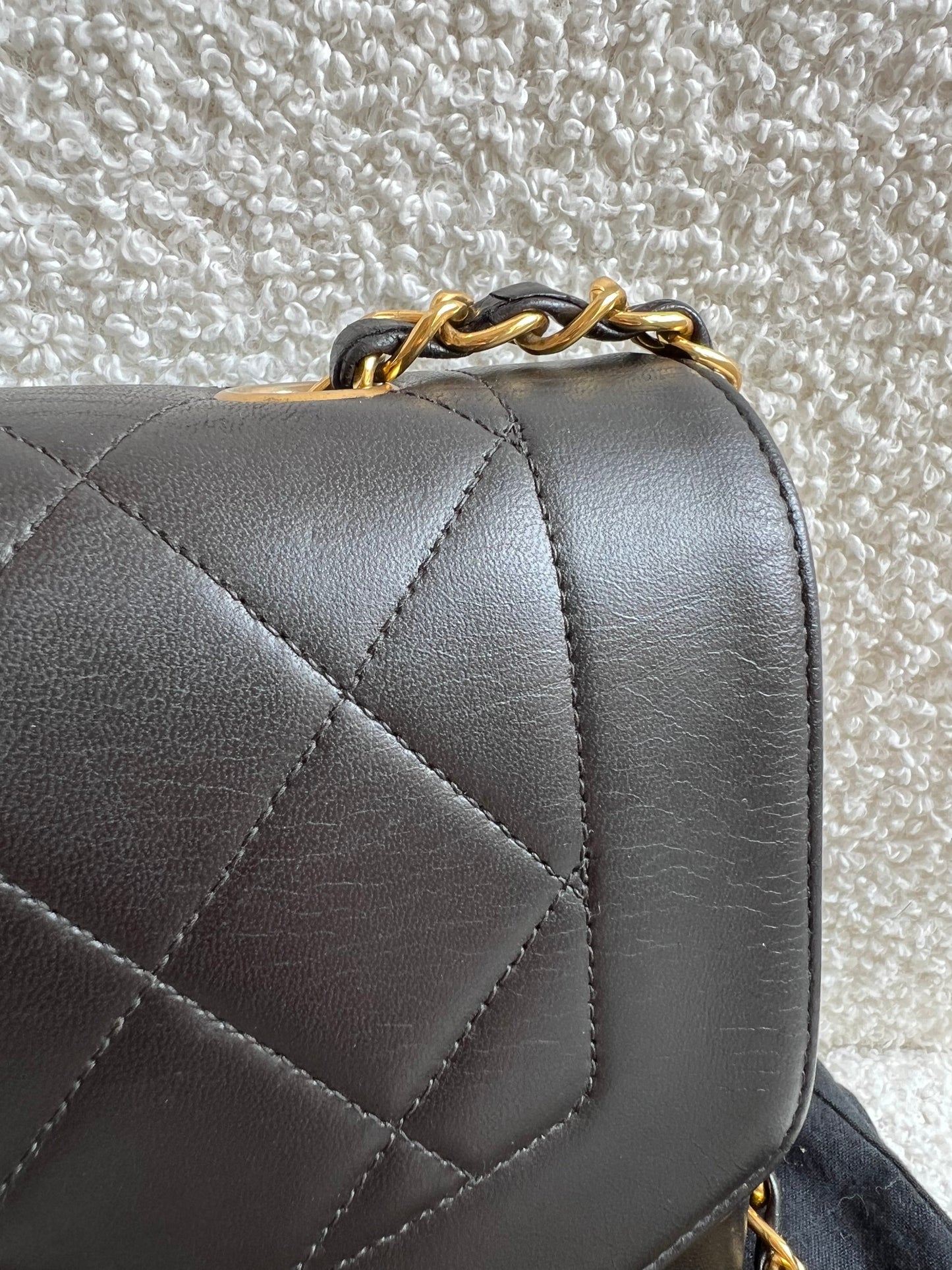 Chanel Vintage Diana Flap Bag in Black Lambskin with 24k Hardware