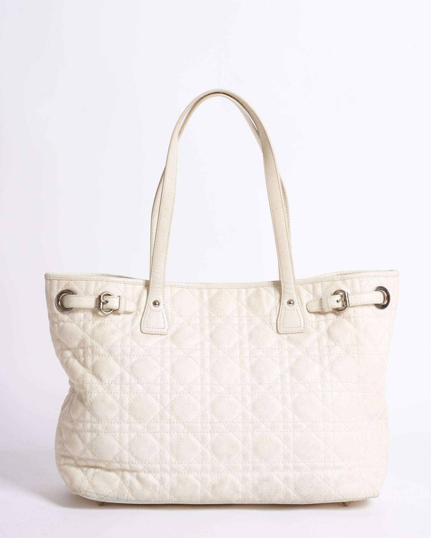 Christian Dior Cannage Shoulder Bag In White Canvas