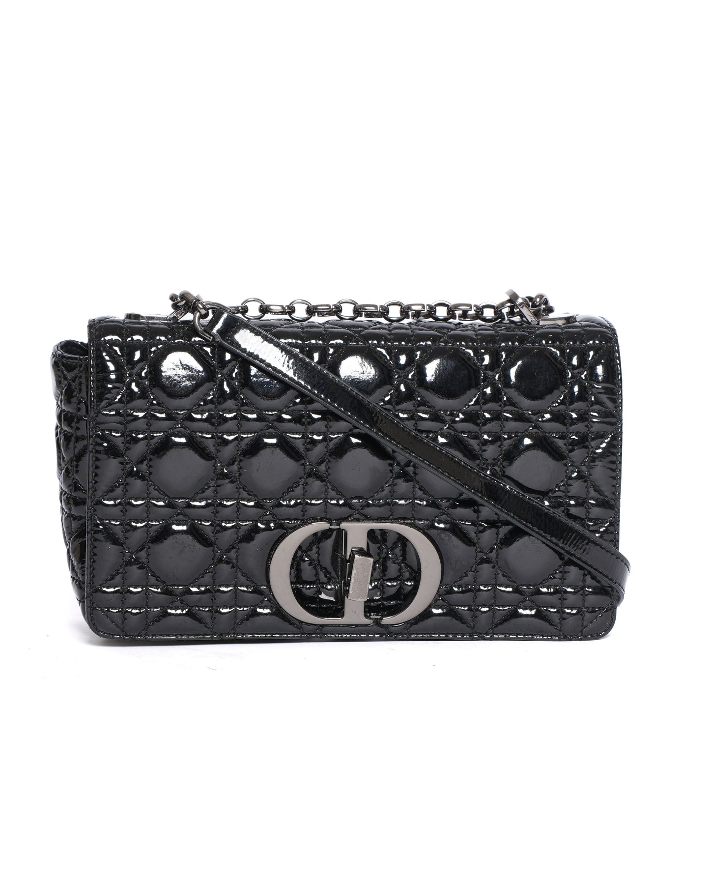 Christian Dior Medium Caro Bag In Black Patent Leather