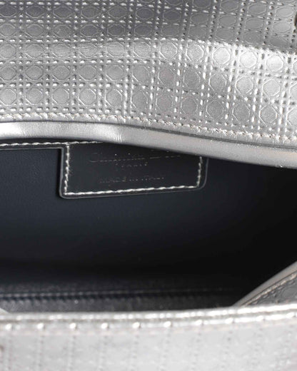 Lady Dior Small Cannage Motif Bag In Metallic Silver