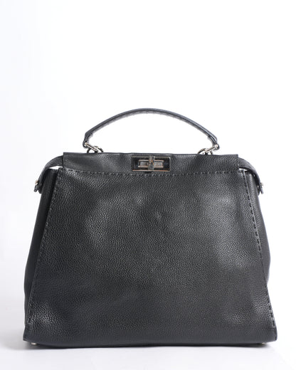 Fendi Peekaboo Leather Handbag In Black