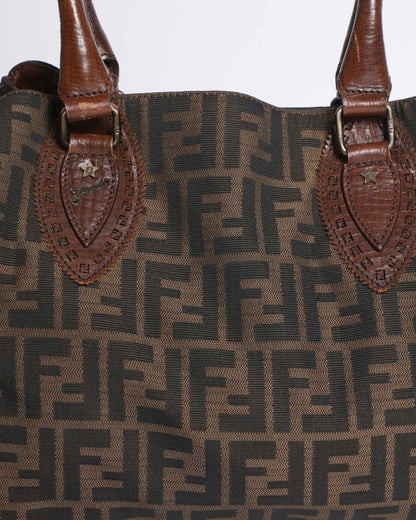 Fendi Canvas Zucca Shoulder Bag In Brown