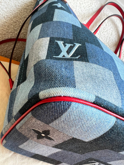 Louis Vuitton Neverfull MM Denim Rouge Patchwork