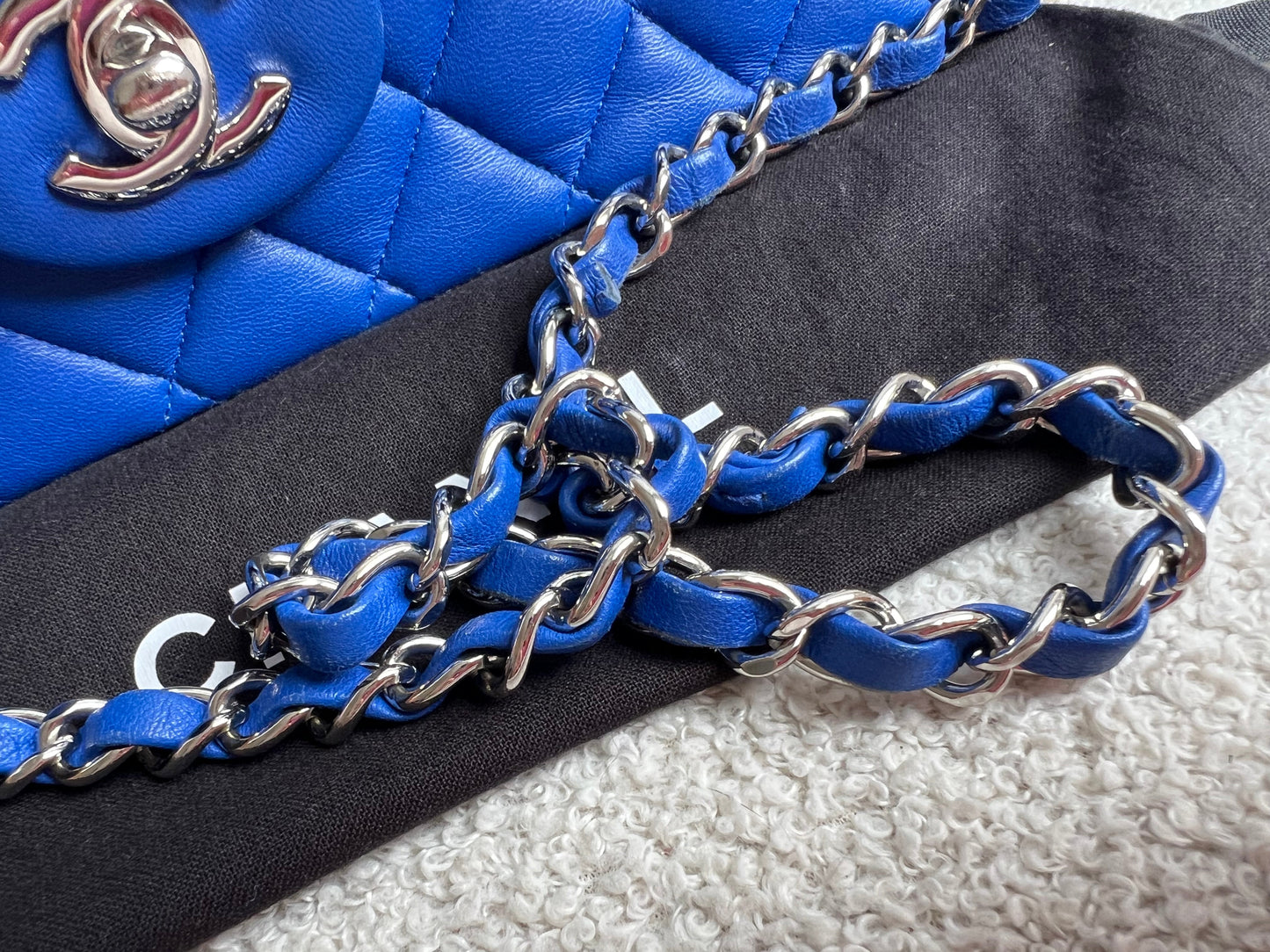 Chanel Medium Classic Flap in Cobalt Blue Lambskin with silver hardware (RRP £9090)