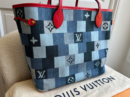 Louis Vuitton Neverfull MM Denim Rouge Patchwork