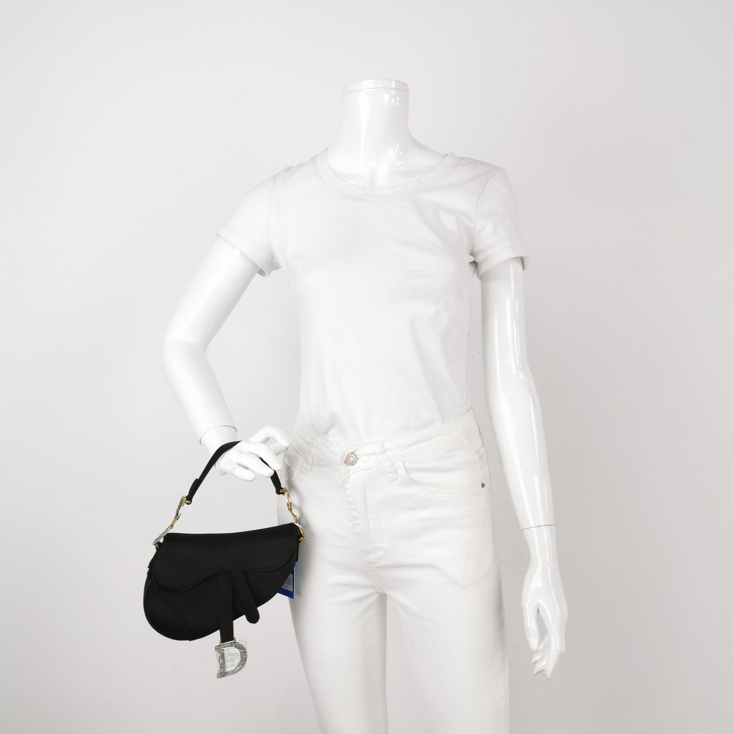 Dior Saddle Mini Silk Satin Handbag Black with crystals