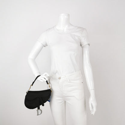 Dior Saddle Mini Silk Satin Handbag Black with crystals