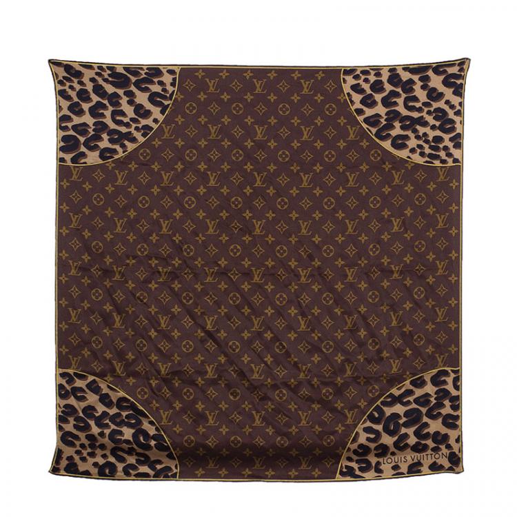 Louis Vuitton Brown Leopard Print Monogram Silk Shawl