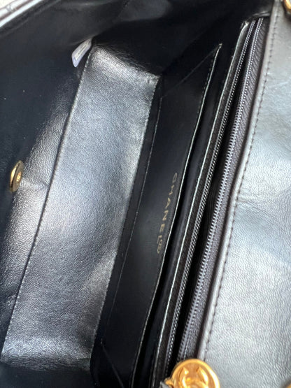 Chanel Vintage Diana Flap Bag in Black Lambskin with 24k Hardware