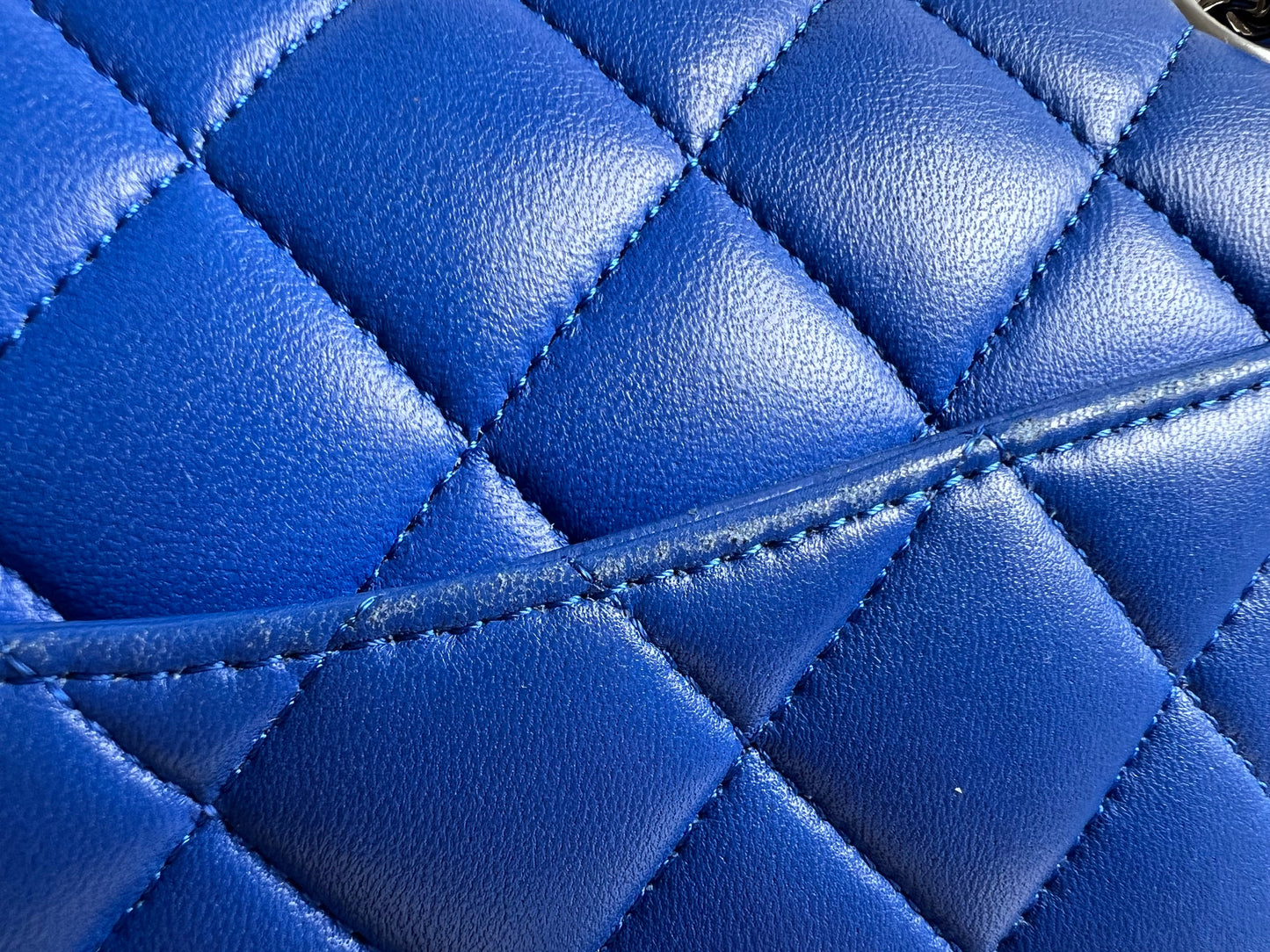 Chanel Medium Classic Flap in Cobalt Blue Lambskin with silver hardware (RRP £9090)