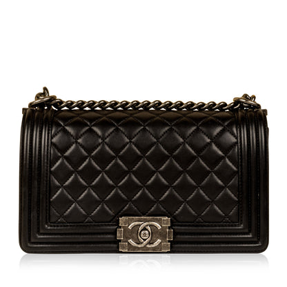 Chanel Boy Bag Lambskin Black Shoulder Bag Style 13