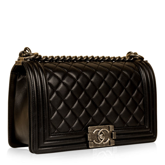 Chanel Boy Bag Lambskin Black Shoulder Bag Style 13