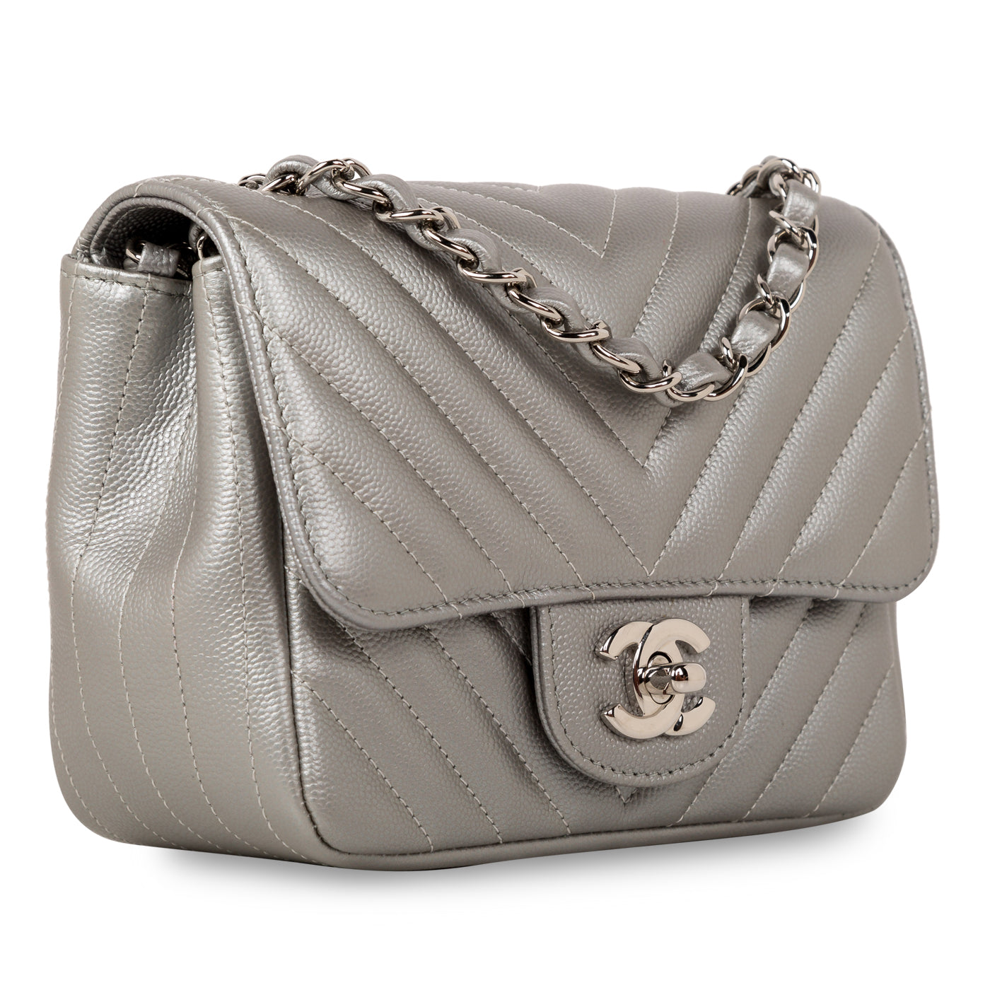 Chanel Classic Flap Caviar Silver Shoulder Bag Style 18