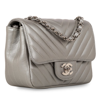 Chanel Classic Flap Caviar Silver Shoulder Bag Style 18
