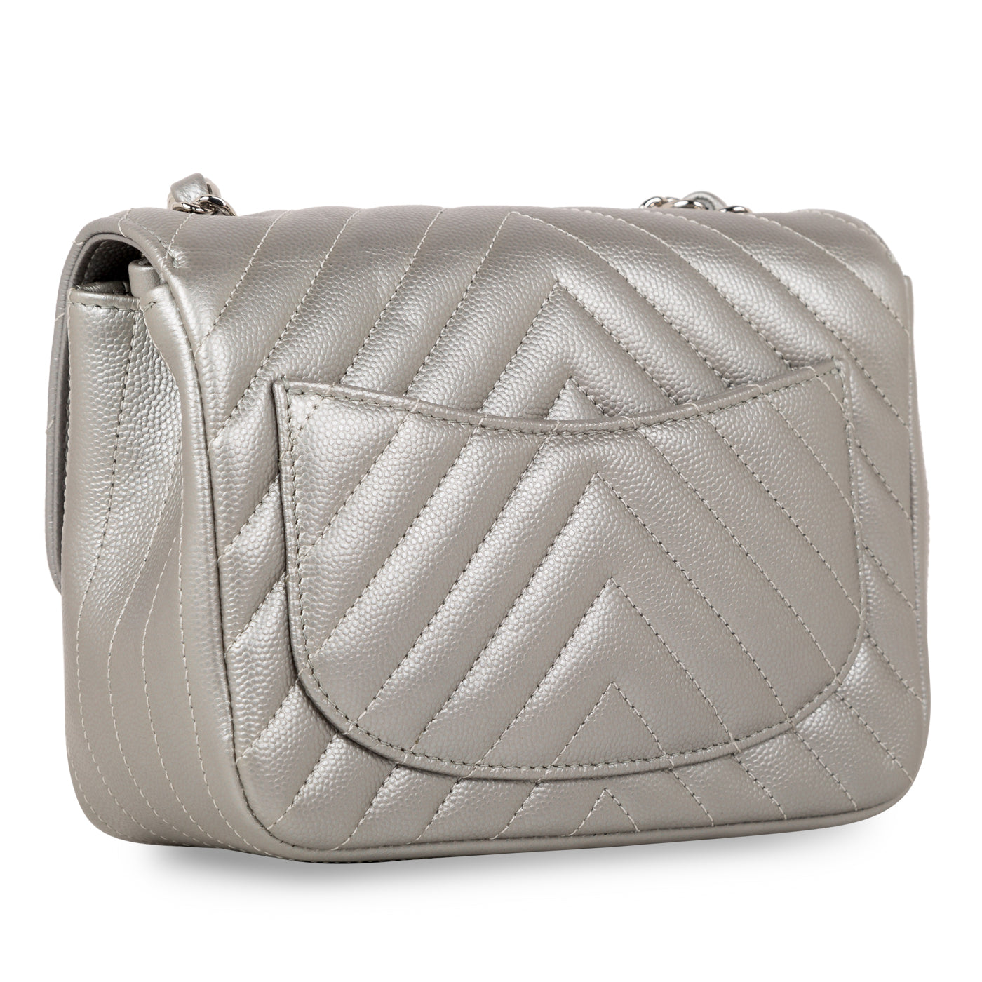 Chanel Classic Flap Caviar Silver Shoulder Bag Style 18