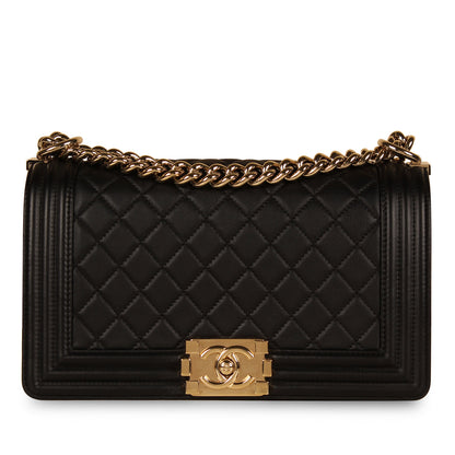 Chanel Boy Bag Lambskin Black Shoulder Bag Style 38