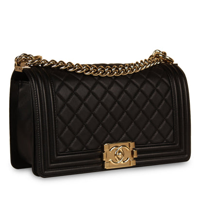 Chanel Boy Bag Lambskin Black Shoulder Bag Style 38