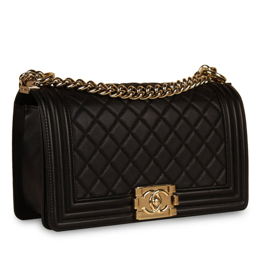 Chanel Boy Bag Lambskin Black Shoulder Bag Style 38