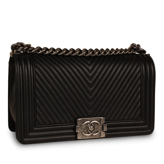 Chanel Boy Bag Lambskin Black Shoulder Bag Style 37