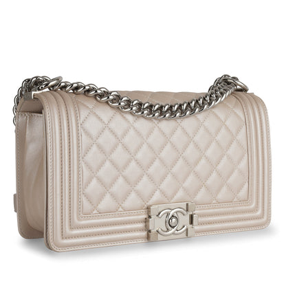 Chanel Boy Bag Calfskin Silver Shoulder Bag Calfskin