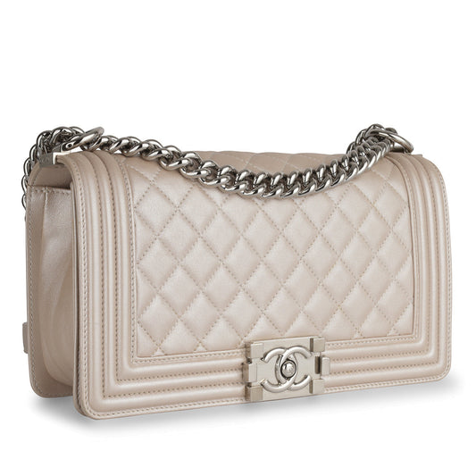 Chanel Boy Bag Calfskin Silver Shoulder Bag Calfskin