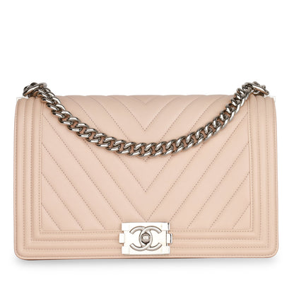 Chanel Boy Bag Lambskin Silver Shoulder Bag