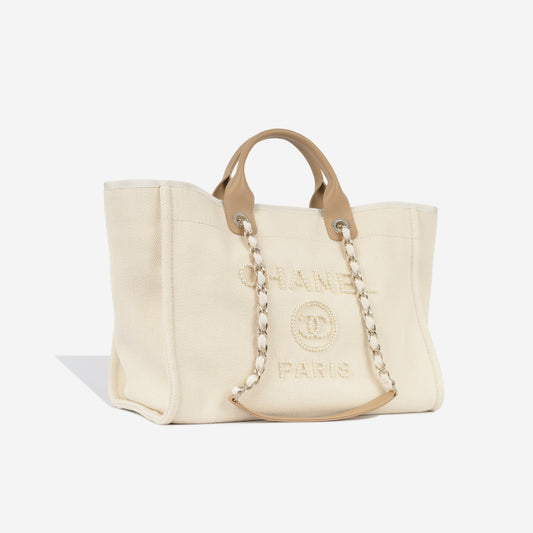 Chanel Deauville Canvas Gold Tote Bag Canvas