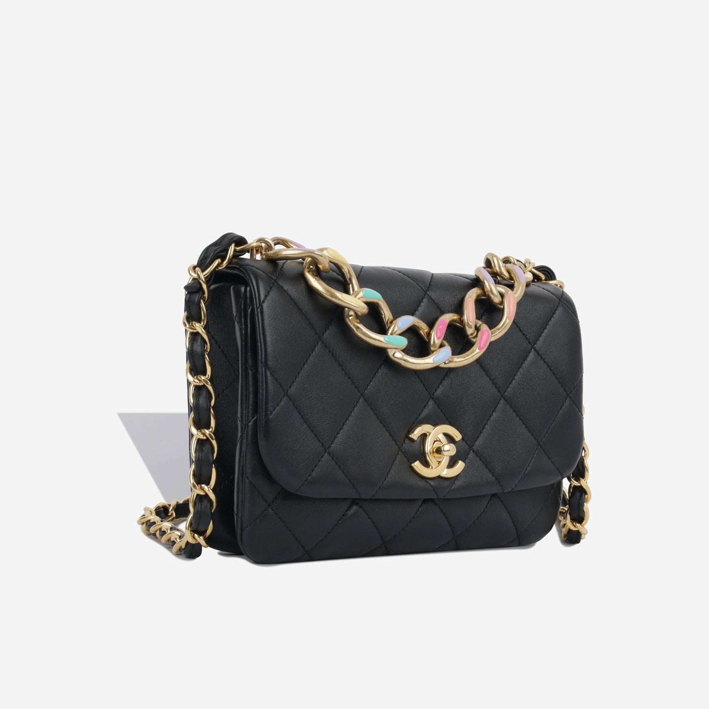 Chanel Seasonal Rainbow Chain Flap - Black Goatskin Ghw
