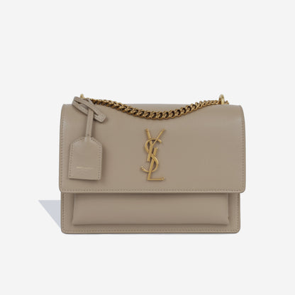 Saint Laurent Sunset Calfskin Beige Shoulder Bag