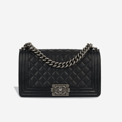 Chanel Boy Bag Lambskin Black Shoulder Bag Style 34