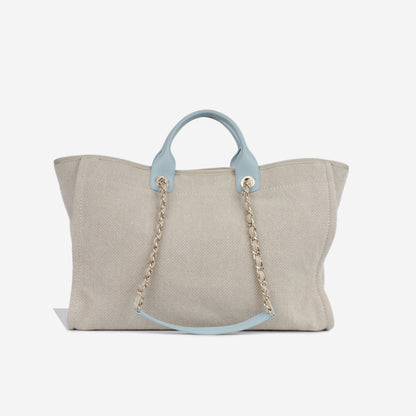 Chanel Deauville Canvas Gold Tote Bag
