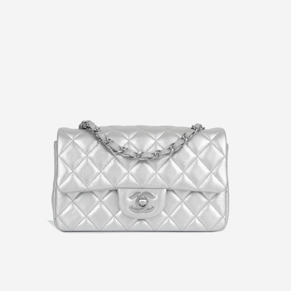 Chanel Classic Flap Lambskin Silver Shoulder Bag Style 23