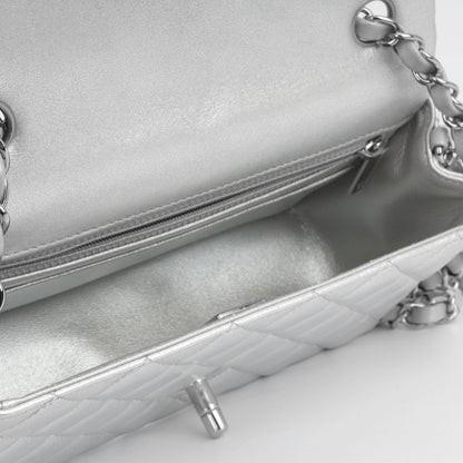 Chanel Classic Flap Lambskin Silver Shoulder Bag Style 23