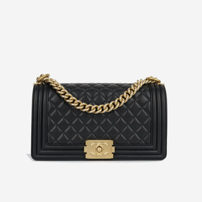 Chanel Boy Bag Lambskin Black Shoulder Bag Style 29