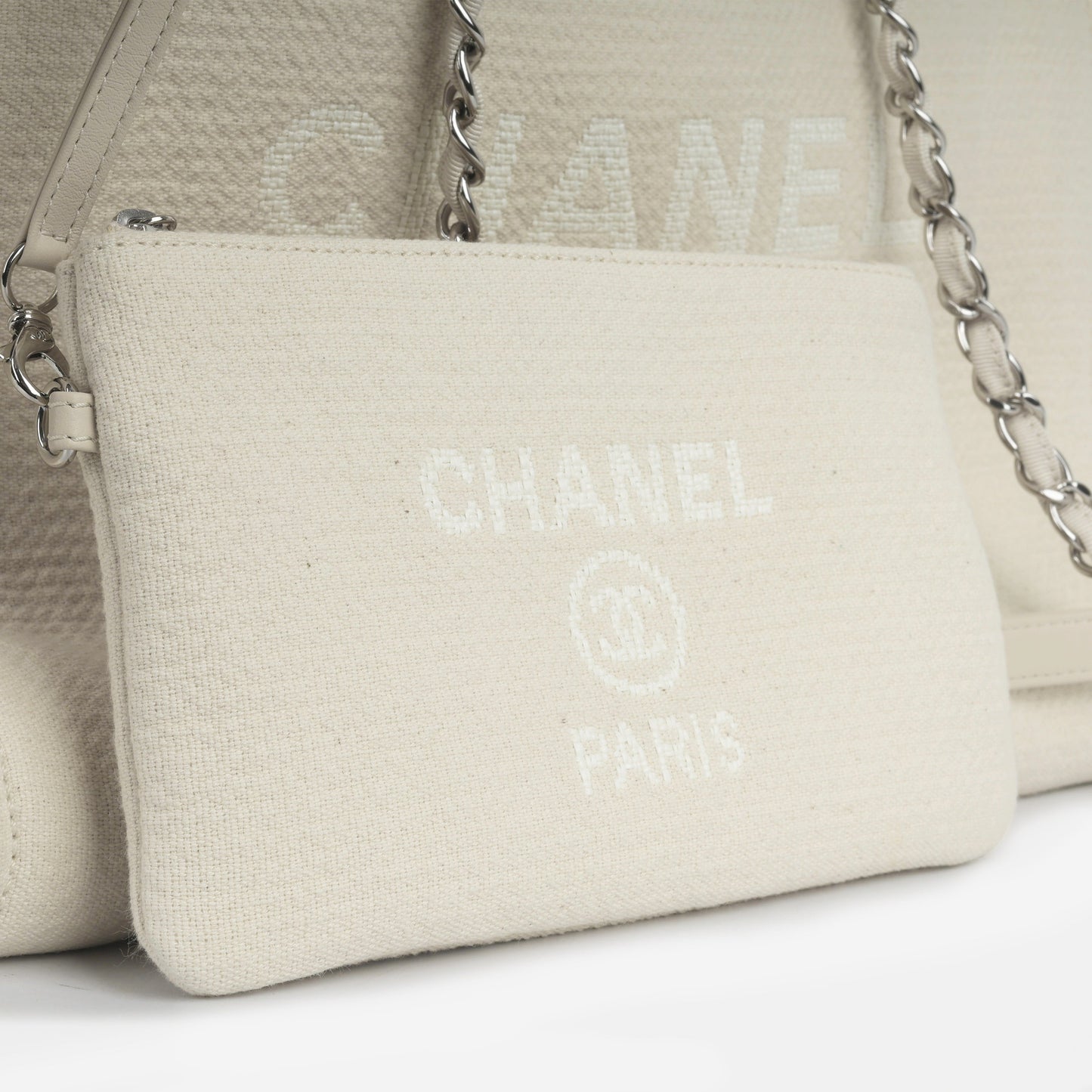 Chanel Cambon Tweed Silver Tote Bag