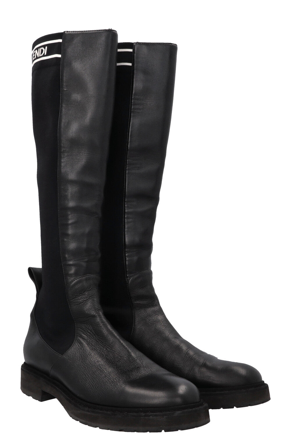 FENDI Logo Sock Knee High Boots Black