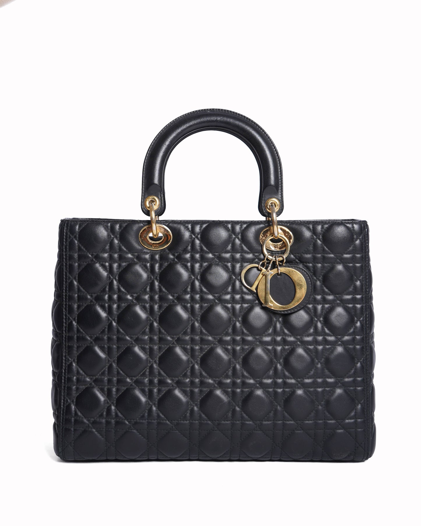 Christian Dior Large Lady Dior In Black Cannage Handbag