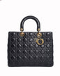 Christian Dior Large Lady Dior In Black Cannage Handbag