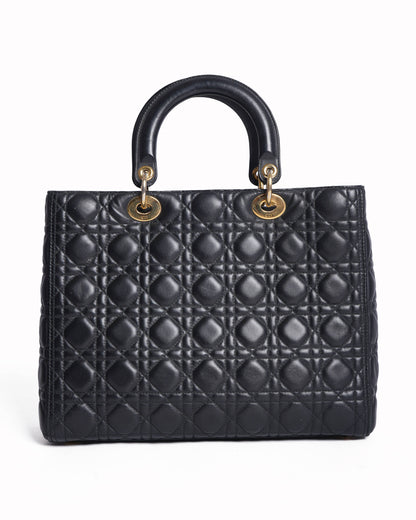 Christian Dior Large Lady Dior In Black Cannage Handbag