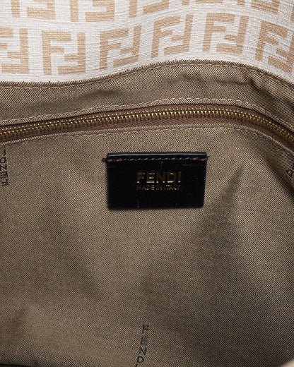 Fendi Cream/Light Gold Zucchino Canvas Mama Forever Shoulder HandBag