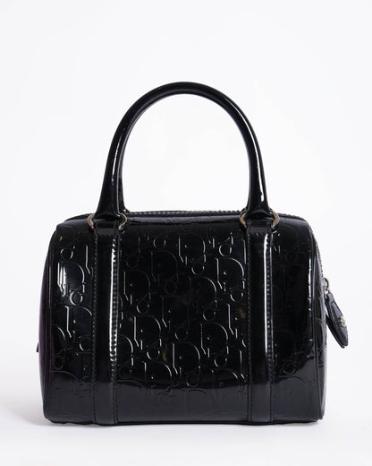 Christian Dior Boston Bag In Black Monogram Patent Leather