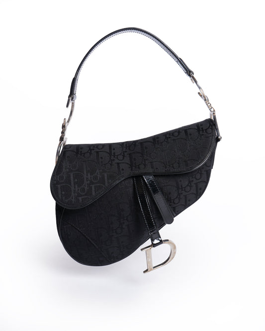 Christian Dior Saddle Bag In Black Signature Canvas Logo