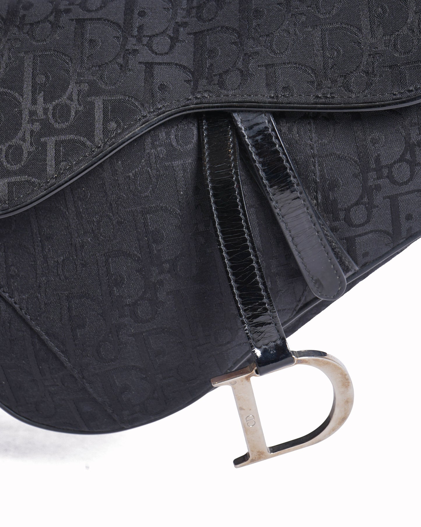 Christian Dior Saddle Bag In Black Signature Canvas Logo