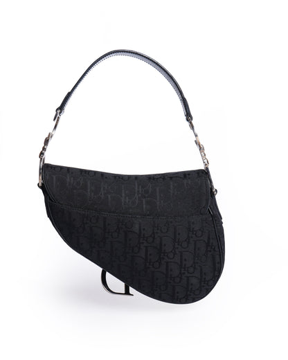 Christian Dior Saddle Bag In Black Signature Canvas Logo