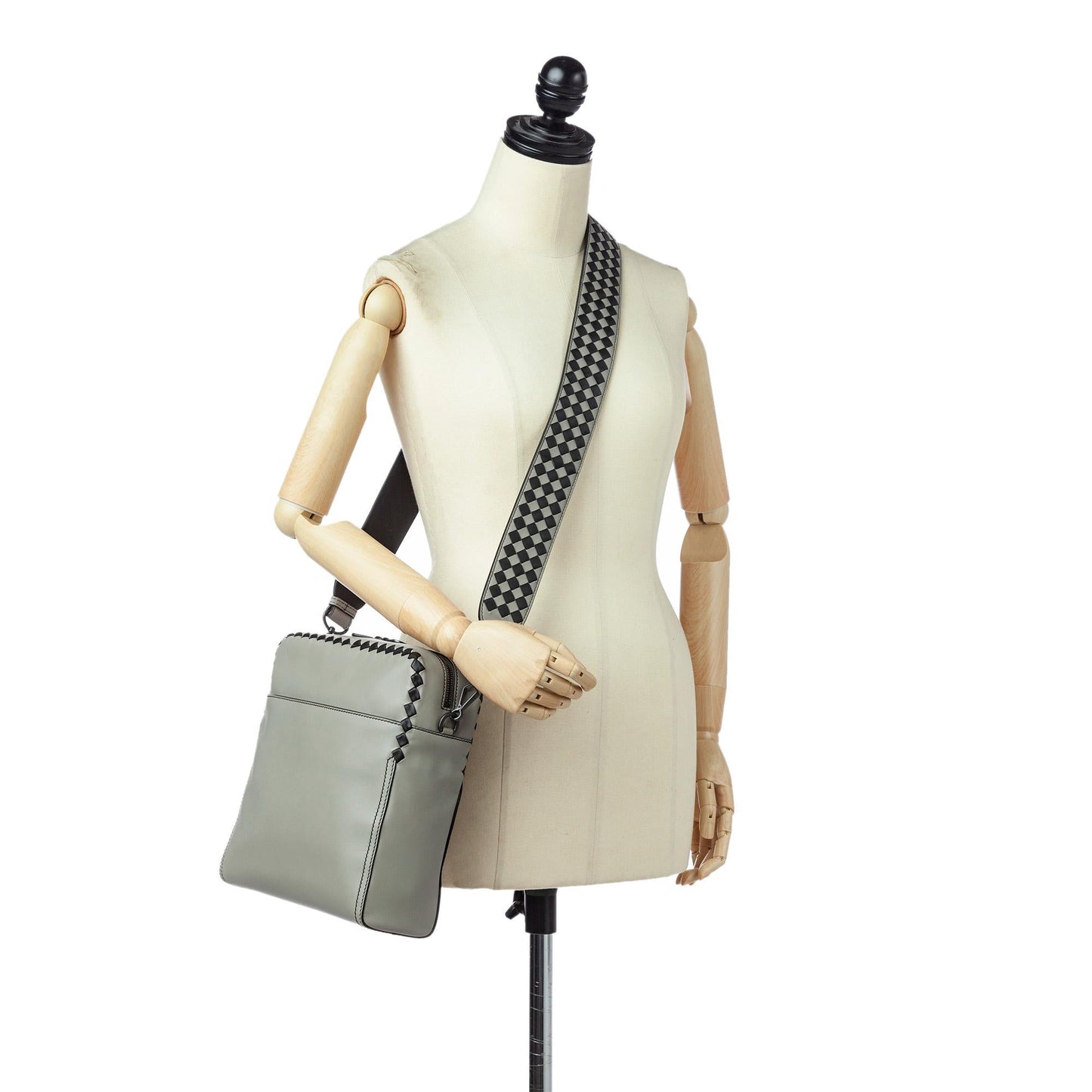 Bottega Veneta Intrecciato Checker Pilot Leather Crossbody Bag (MLB-24609)