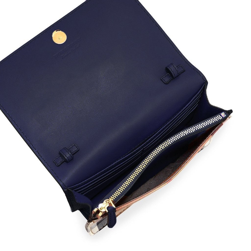 Hampshire House Check & Leather Crossbody Ink Blue
