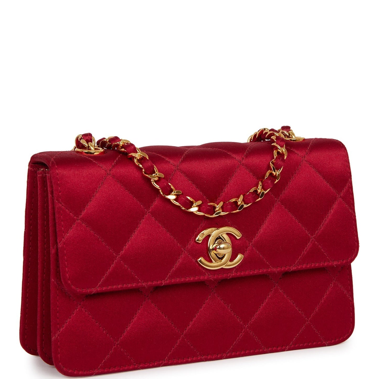 Chanel Mini Flap Bag Red Satin Gold Hardware