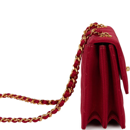Chanel Mini Flap Bag Red Satin Gold Hardware